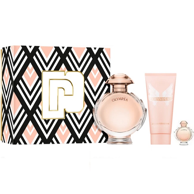 PACO RABANNE W. OLYMPEA GIFT SET: EDP 80 ML + BODY LOTION 100 ML + TRAVEL SPRAY 5 ML