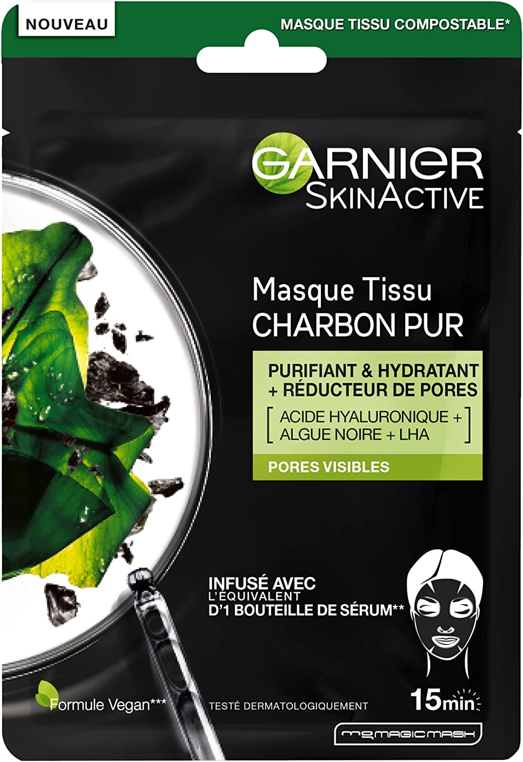 Garnier Masque Visage Tissu Charbon Pur 28 Gr