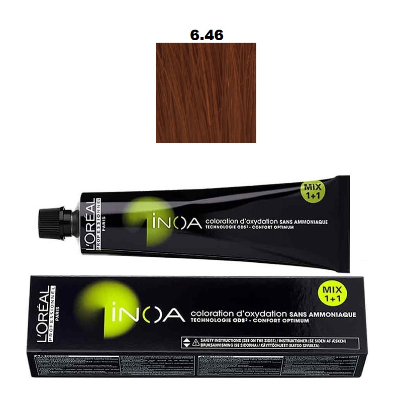 Vopsea permanenta fara amoniac L`Oreal Professionnel Inoa 6.46, 60ml