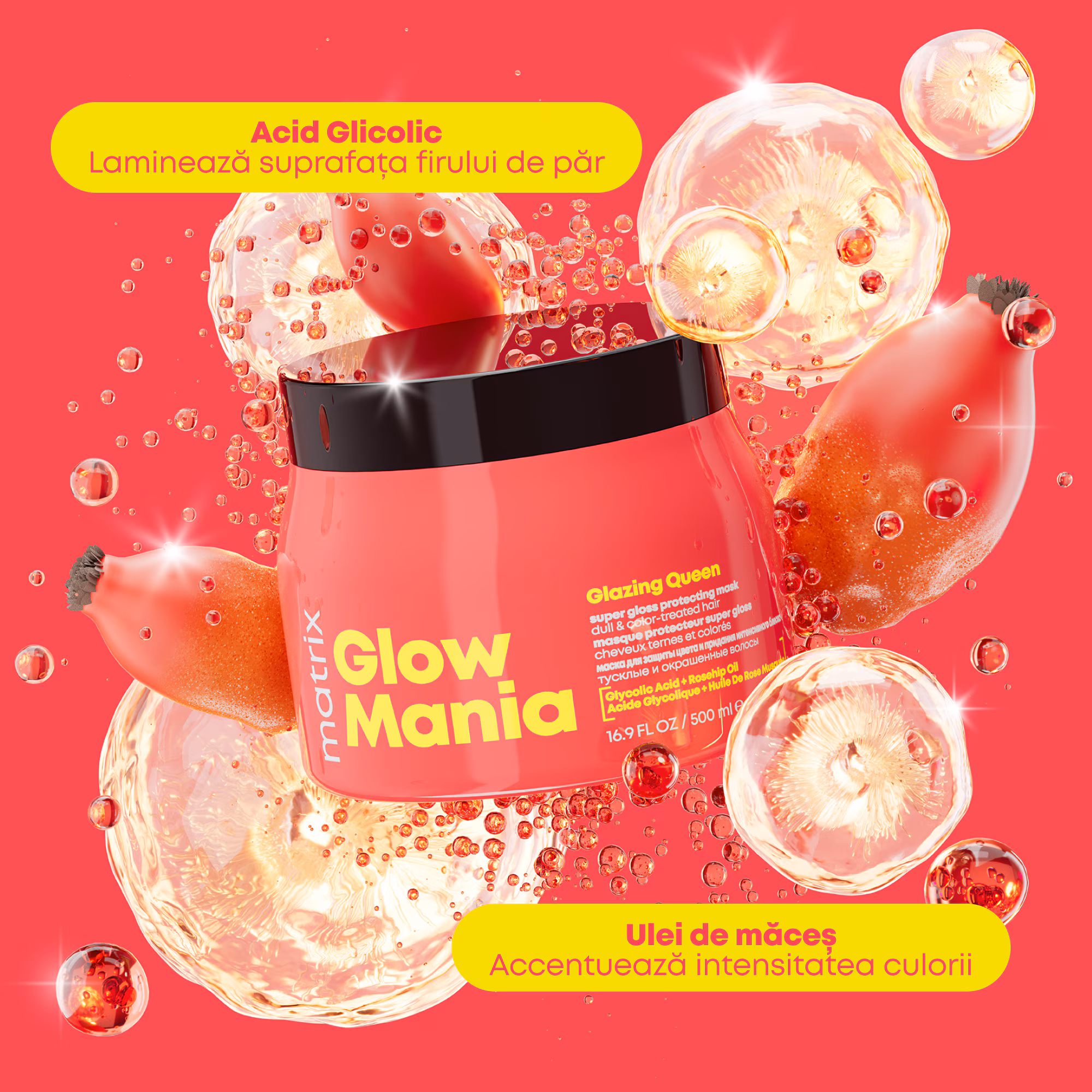 Matrix Glow Mania Glazing Queen Super Gloss Protecting Mask 500 ml - imagine 3