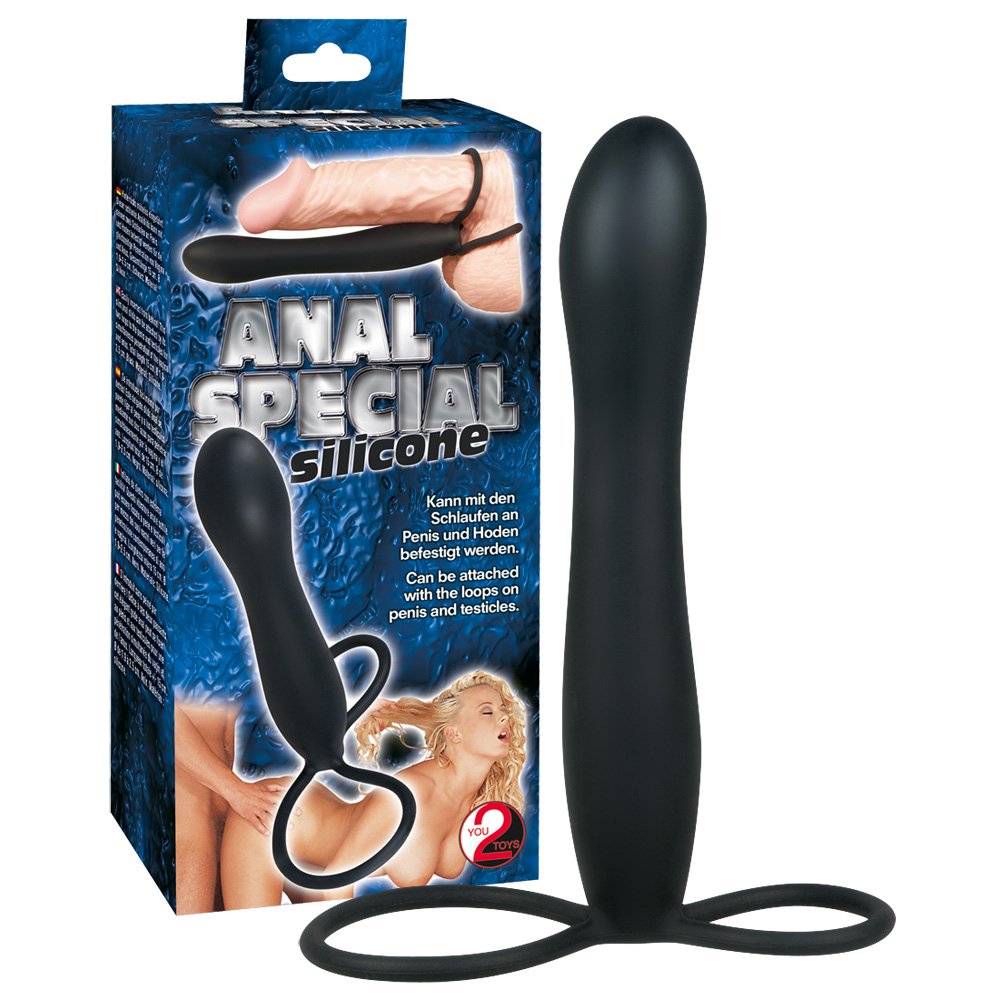 Anal Special Silicon Negru Dildo Anal cu 2 Inele pentru Penis și Testicule - imagine 5