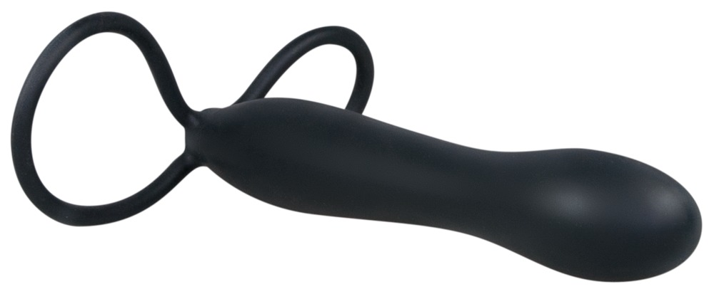 Anal Special Silicon Negru Dildo Anal cu 2 Inele pentru Penis și Testicule - imagine 3