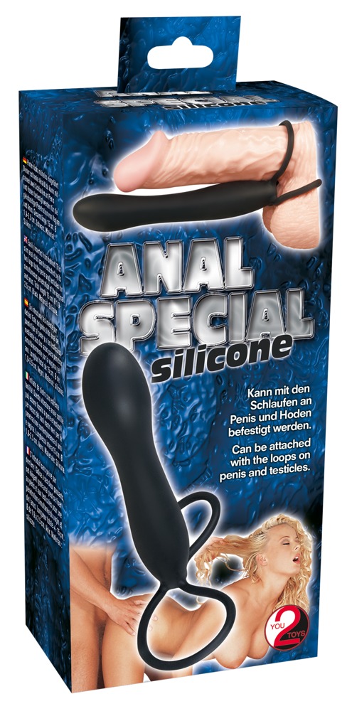 Anal Special Silicon Negru Dildo Anal cu 2 Inele pentru Penis și Testicule