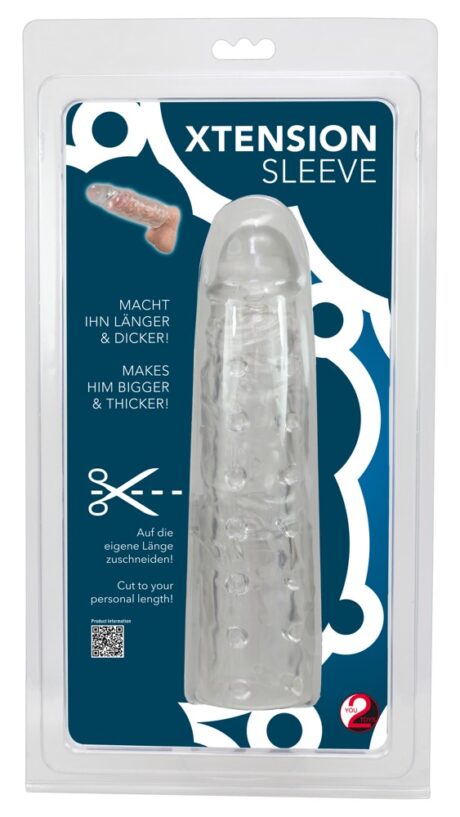 XTension Manșon pentru Penis cu Extensie și Textură Stimulatoare, Transparent, 22 cm