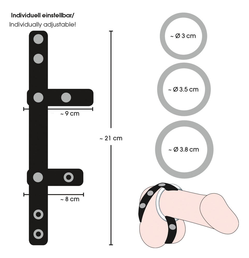 Piele Curea pentru Penis și Testicule cu 3 Inele Metalice - imagine 7