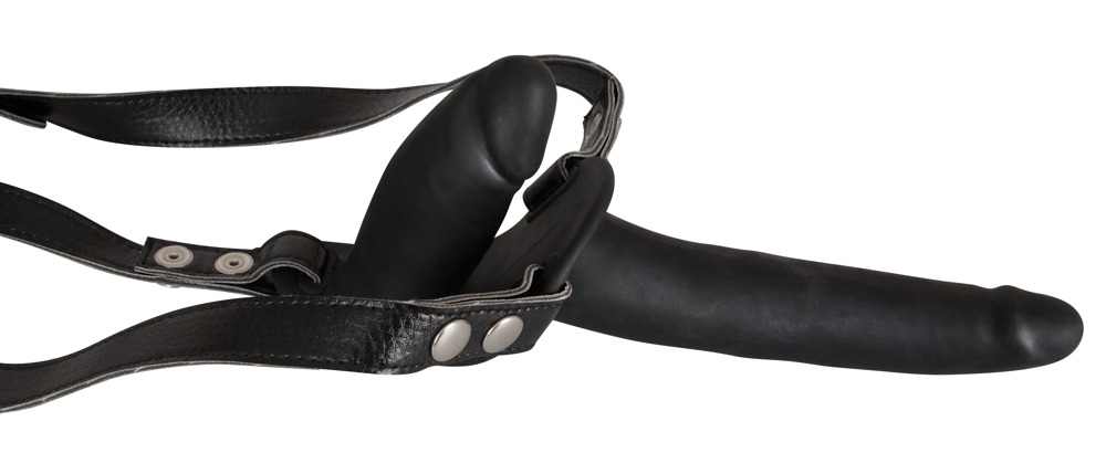 Dublu Curea On Negru Silicon Strap-On cu 2 Dildo-uri - imagine 3