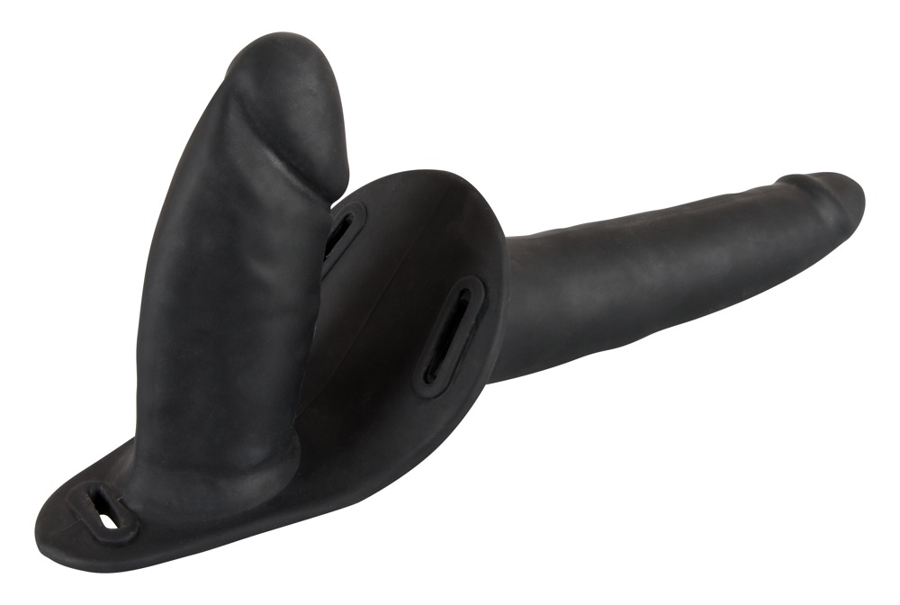 Dublu Curea On Negru Silicon Strap-On cu 2 Dildo-uri - imagine 5