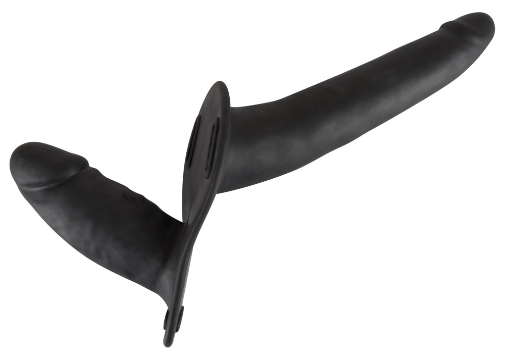 Dublu Curea On Negru Silicon Strap-On cu 2 Dildo-uri - imagine 6