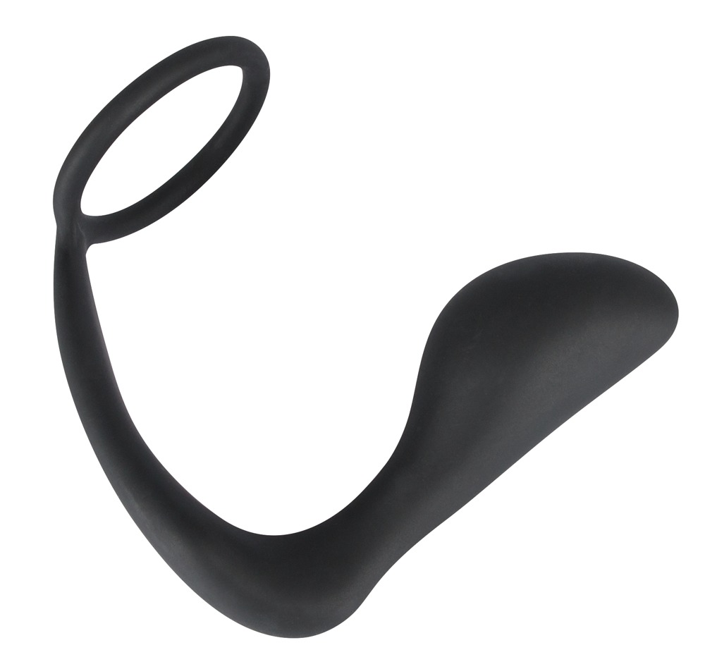 Velvets Inel & Dop Negru 2 în 1 pentru Penis și Prostată - imagine 3