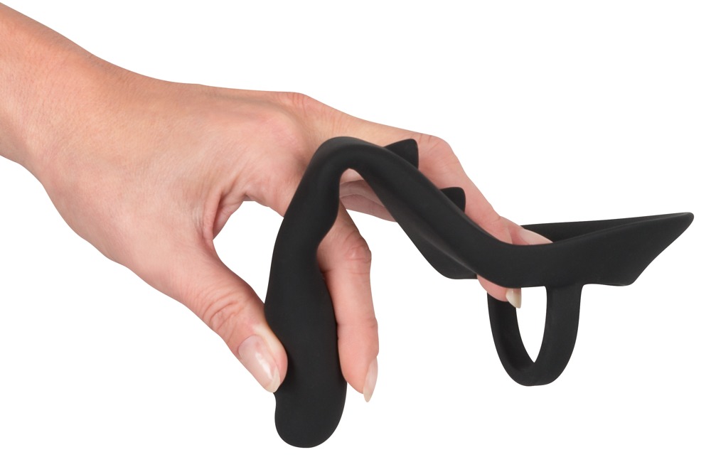 Black Velvets Inel pentru Penis cu Dop Anal și Stimulator Perineal - imagine 7