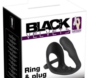 Black Velvets Inel pentru Penis cu Dop Anal și Stimulator Perineal