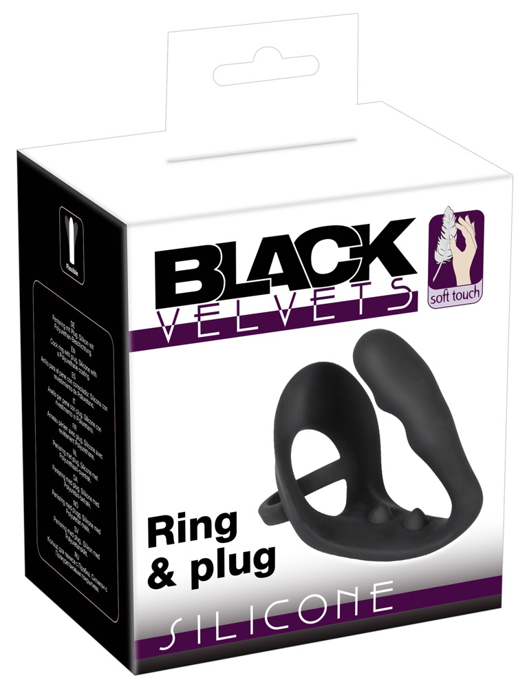 Black Velvets Inel pentru Penis cu Dop Anal și Stimulator Perineal