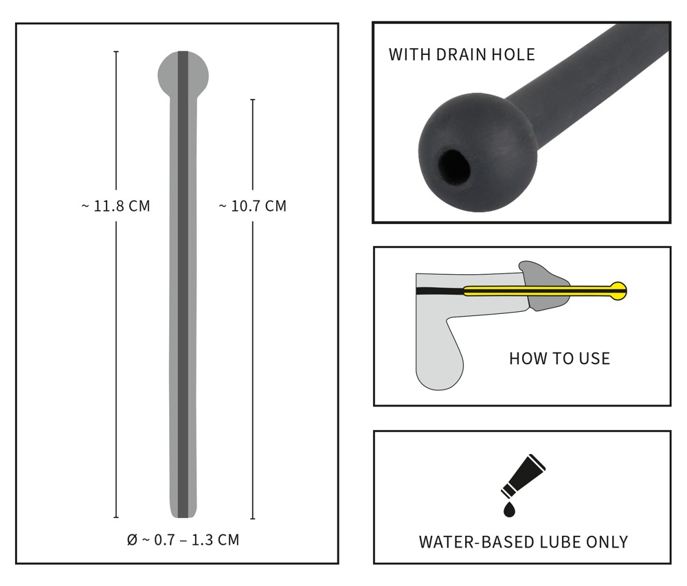 Piss Play Penis Dop Negru Dilatator Uretral din Silicon 11.8 cm - imagine 8