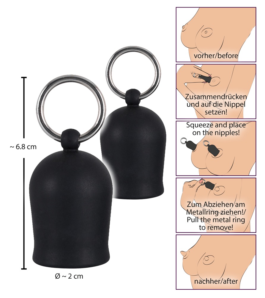 Pompe pentru Sfârcuri Negre cu Vacum și Inele Metalice Set 2 Bucăți - imagine 5