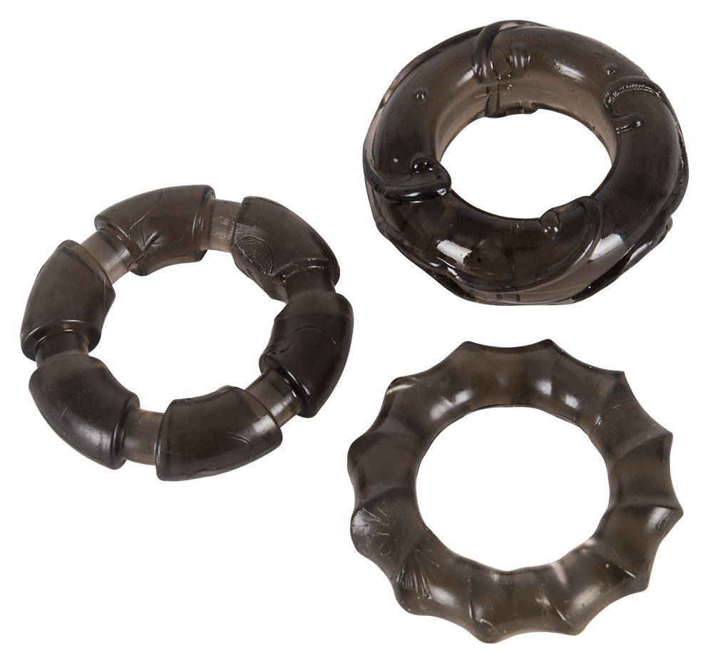 Stretchy Cock Rings Smoke Set 3 Inele pentru Penis cu Texturi Diferite - imagine 2