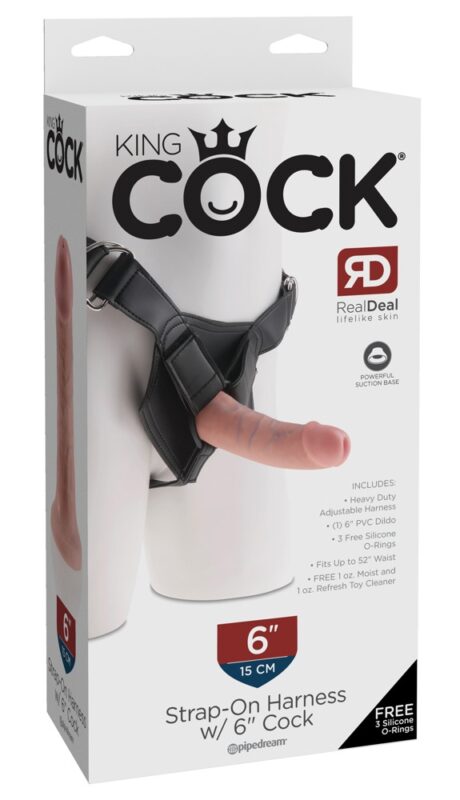 Strap-on King Cock Curea-On 6 Inch cu Ham Reglabil și Dildo Detașabil 15,2 cm