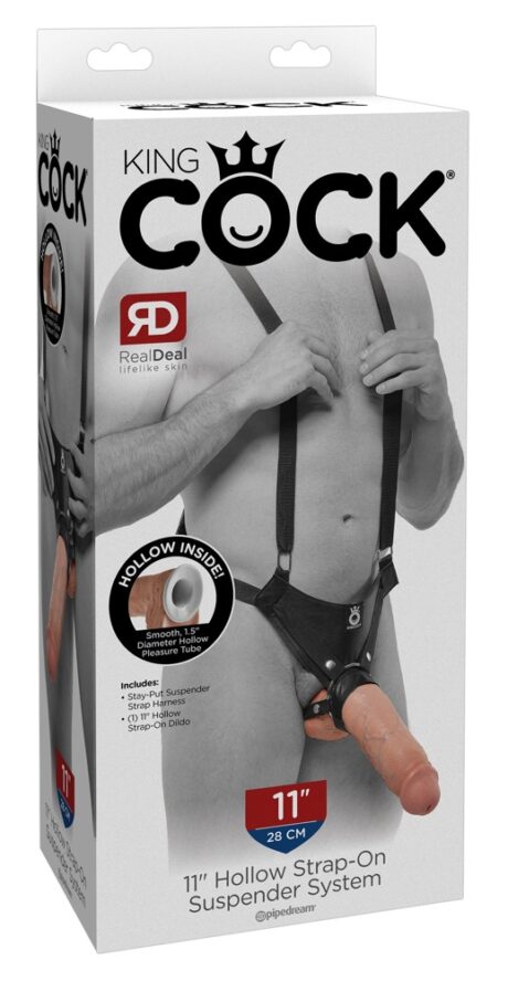 King Cock 11" Hollow Strap-On Dildo Gol la Interior cu Ham Reglabil și Bretele