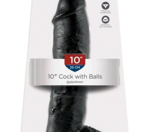 King Cock 10 Inch Balls Negru Dildo Realist cu Testicule și Ventuză