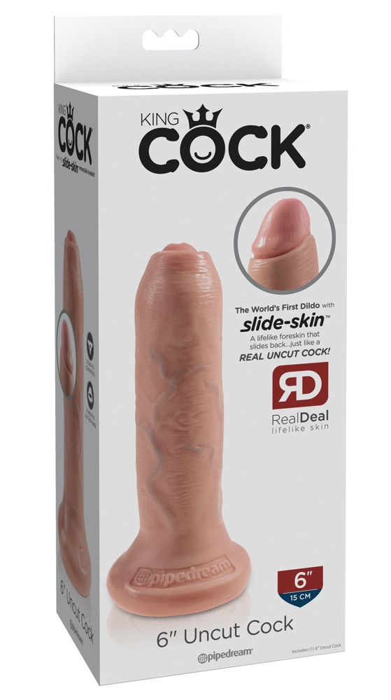 King Cock 6 Inch Uncut Flesh Dildo Realist cu Prepuț Mobil și Ventuză