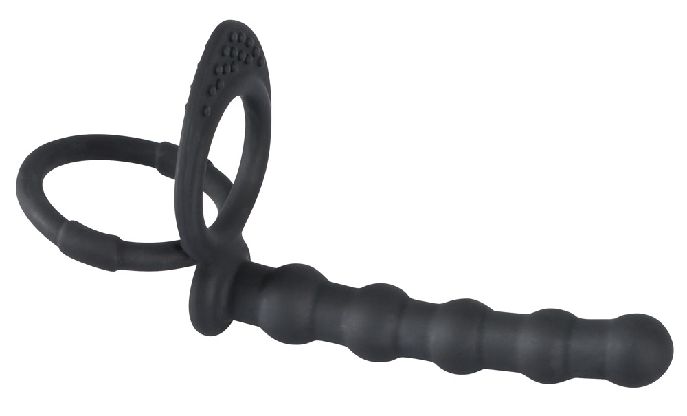 Negru Velvets Cock & Ball Inel pentru Penis și Testicule cu Mărgele Anale - imagine 2
