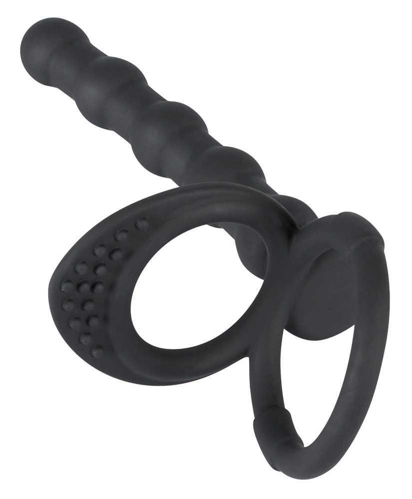 Negru Velvets Cock & Ball Inel pentru Penis și Testicule cu Mărgele Anale - imagine 3