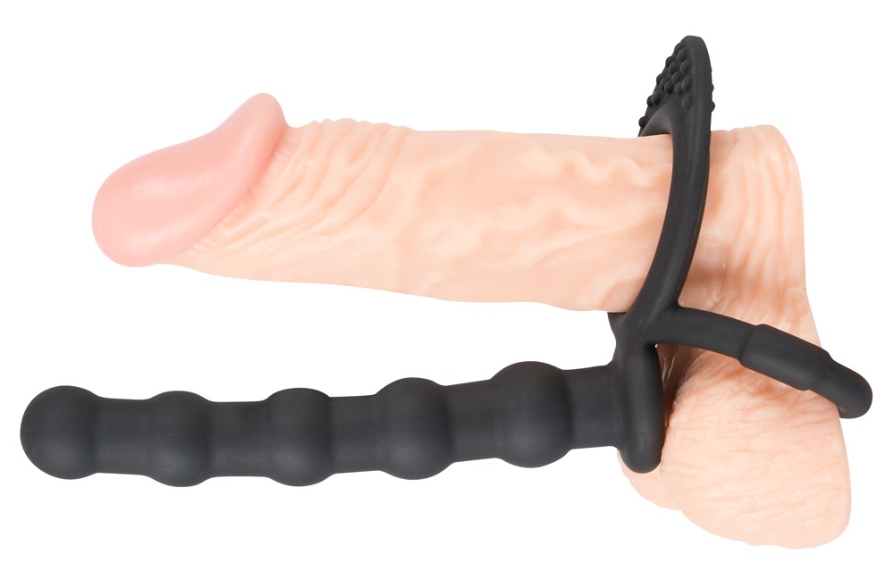 Negru Velvets Cock & Ball Inel pentru Penis și Testicule cu Mărgele Anale - imagine 6