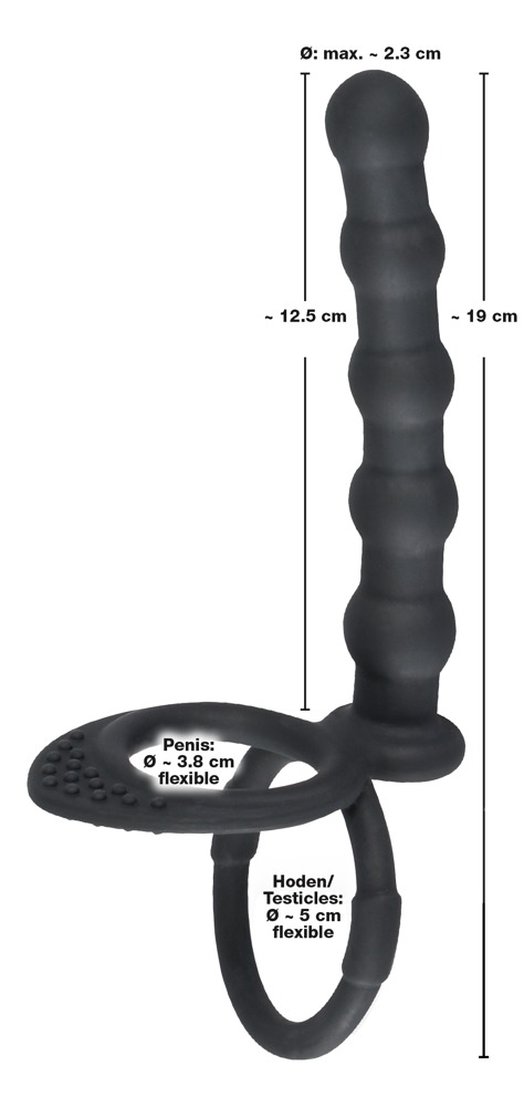 Negru Velvets Cock & Ball Inel pentru Penis și Testicule cu Mărgele Anale - imagine 8