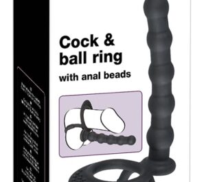 Negru Velvets Cock & Ball Inel pentru Penis și Testicule cu Mărgele Anale