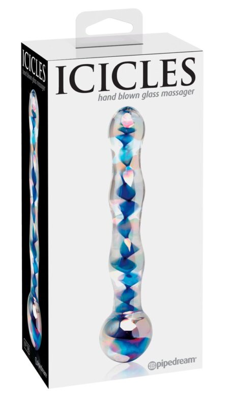 Icicles No. 8 Dildo din sticlă pentru stimulare la cald și rece Transparent Albastru