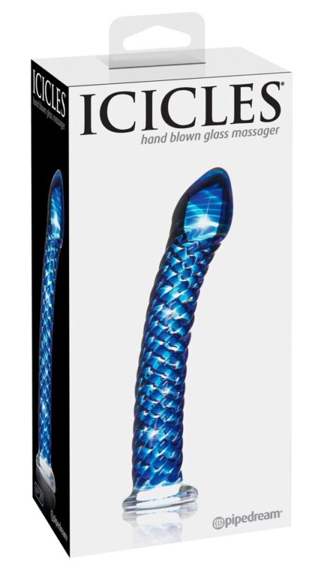 Icicles No. 29 Albastru Dildo din Sticlă Suflată Manual pentru Jocuri cu Temperatură