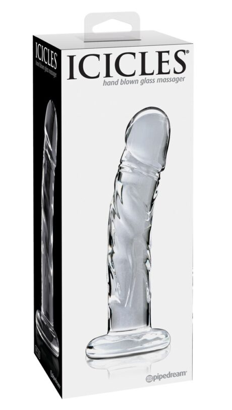 Icicles No. 62 Dildo din sticlă pentru stimulare la cald și rece Transparent
