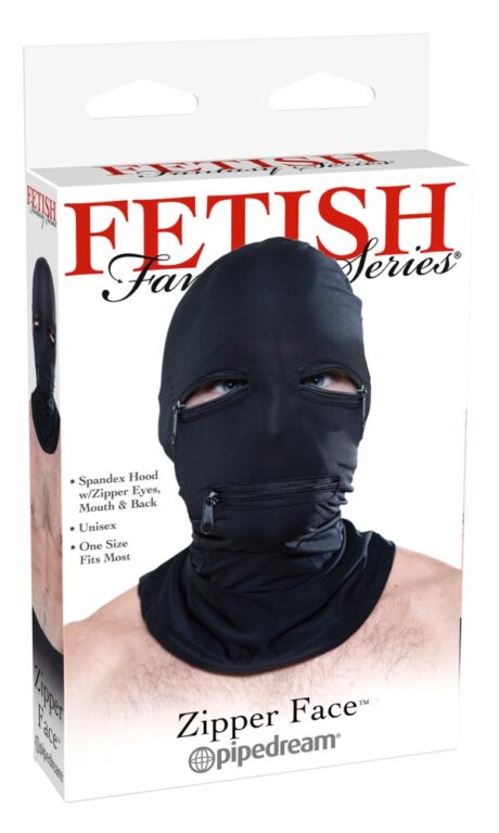 Fetish Fantasy Series Zipper Face Cagulă fetish cu fermoare pentru ochi și gură Negru