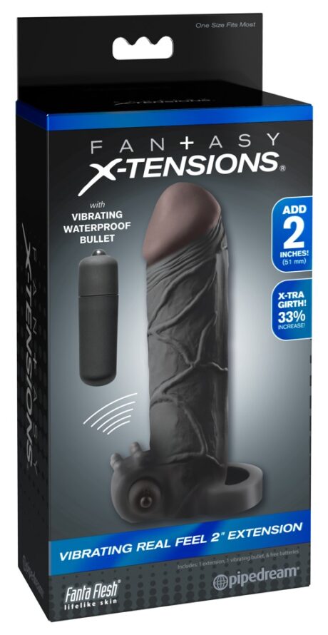 Fantasy X-Tensions Real Feel 2" Extension Manșon cu Extensie și Vibrații, Dark