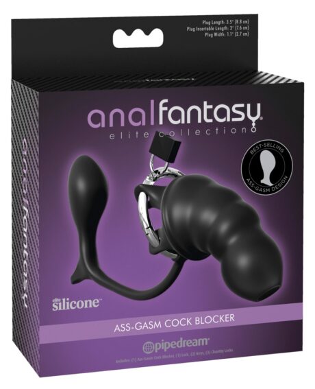 Anal Fantasy Elite Ass-Gasm Cock Blocker Cușcă de Castitate cu Dop Anal și Lacăt