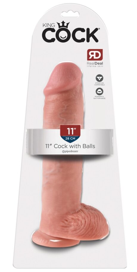 King Cock 11" Cock with Balls Dildo Realist cu Ventuză, Light, 28 cm