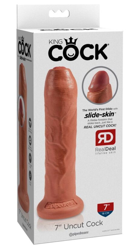 King Cock 7" Uncut Tan Dildo Realist cu Prepuț Mobil și Ventuză, 17,8 cm