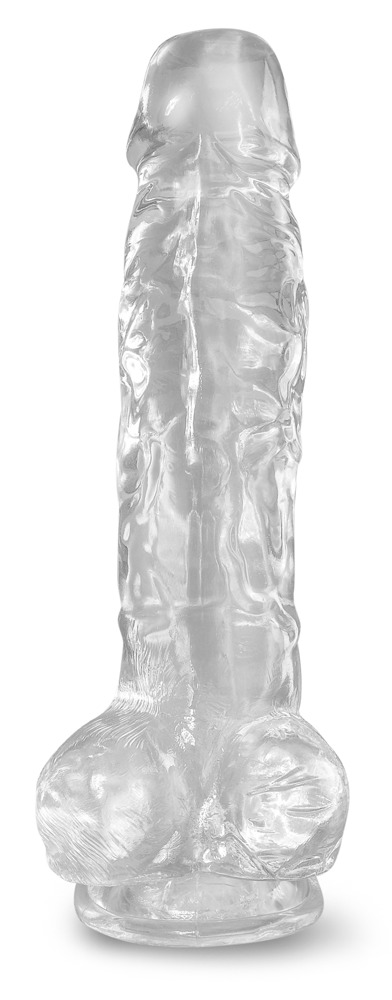 King Cock Clear 8" Cock with Balls Dildo Realist Flexibil cu Ventuză, Transparent, 22,2 cm - imagine 3