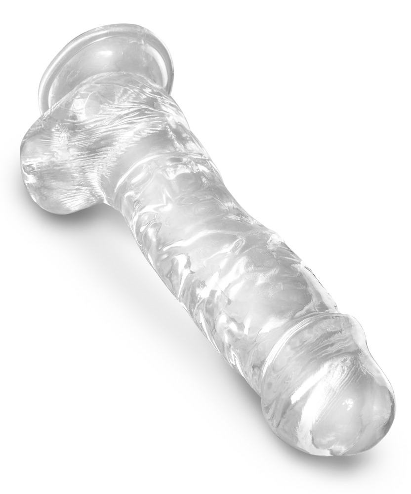 King Cock Clear 8" Cock with Balls Dildo Realist Flexibil cu Ventuză, Transparent, 22,2 cm - imagine 4