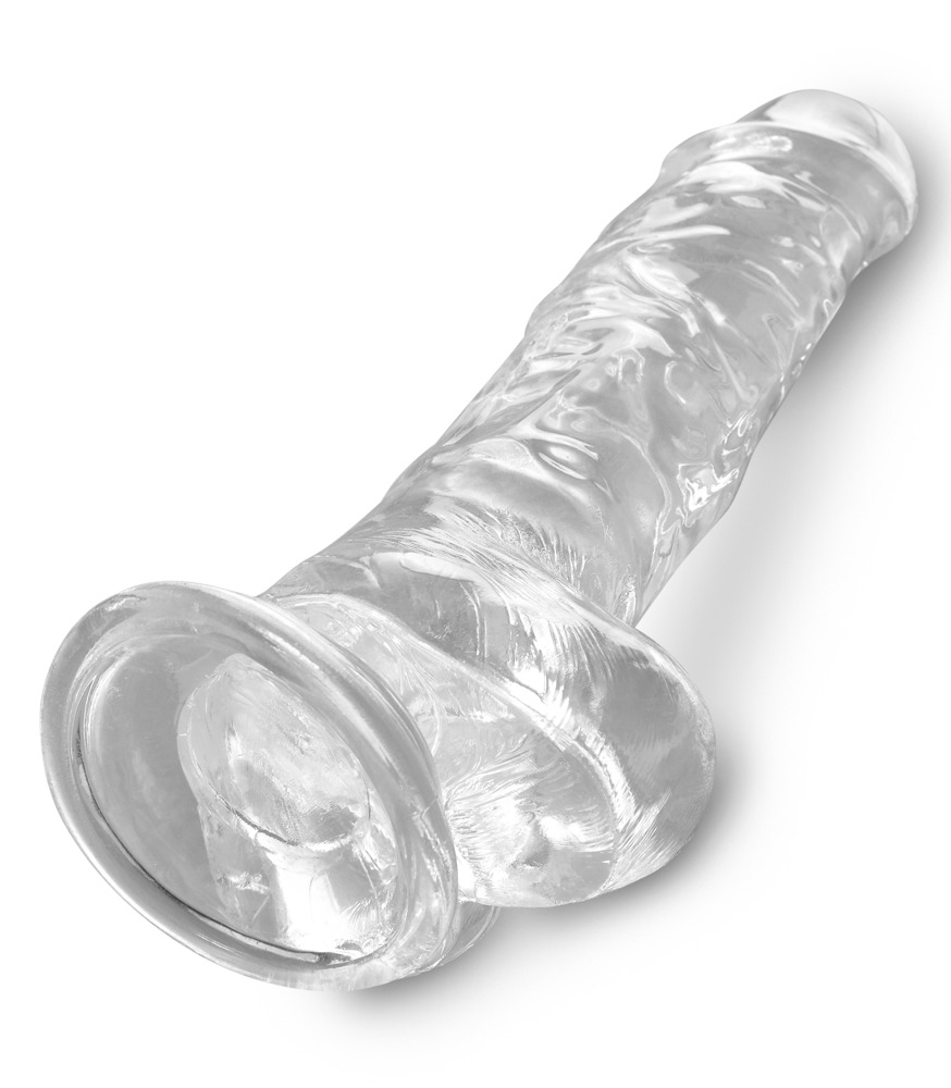 King Cock Clear 8" Cock with Balls Dildo Realist Flexibil cu Ventuză, Transparent, 22,2 cm - imagine 5