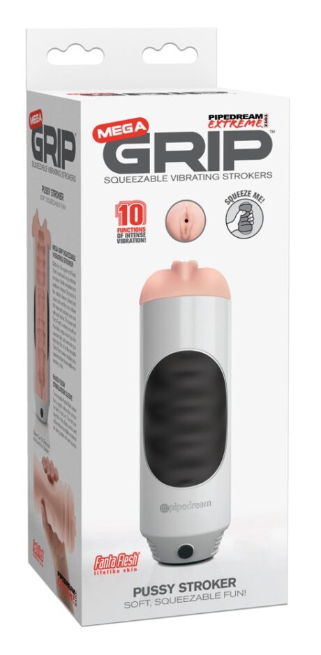 PET Mega Grip Vibrant Stroke Masturbator cu Vibrații și Ineluri Peniene