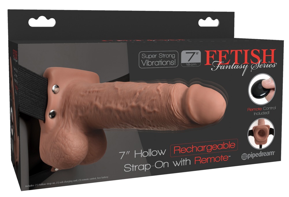 FFS 7 Strap-On Hollow Dark Remote Vibrator cu Ham Reglabil și 10 Moduri