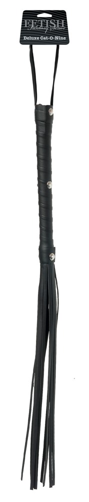 FFSLE Deluxe Cat O'Nine Negru Flogger cu Franjuri și Buclă pentru Încheietură