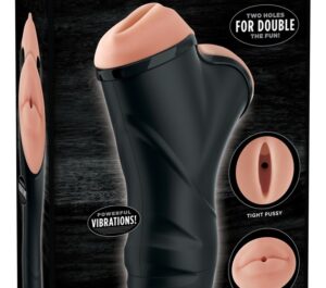 Pipedream Extreme Double Penetration Masturbator vibrant cu 2 orificii și 3 inele pentru penis