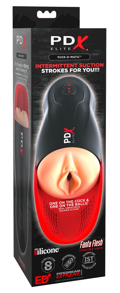 PDX Elite Fuck-O-Matic Masturbator cu Sucțiune Vibrații și Stimulator