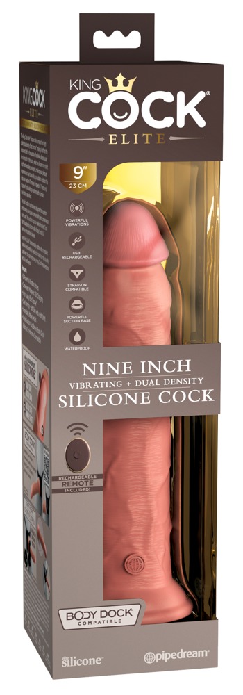 King Cock Elite 9" Dual Density Vibrator Realist cu Telecomandă și Ventuză, 24,8 cm