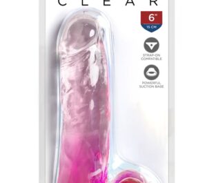 King Cock Clear 6 cu Bile Roz Dildo Transparent din TPE cu Ventuză
