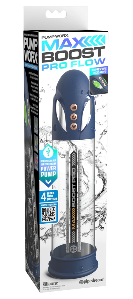 Pump Worx Max Boost Pro Flow Pompă Automată pentru Penis cu 8 Moduri de Sucțiune, Albastru