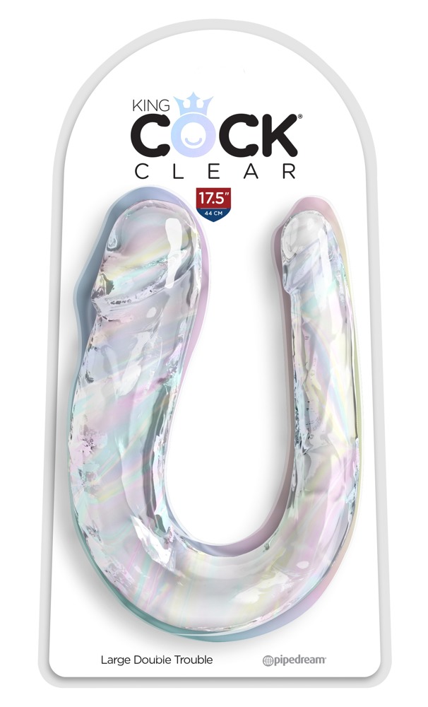 Dildo Dublu King Cock Clear Large Double Trouble – 44 cm