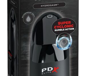 PDX Elite Hydrogasm Frosted Black Masturbator cu vibrații rotative 3 viteze
