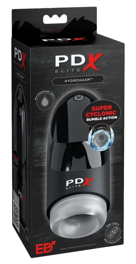 PDX Elite Hydrogasm Frosted Black Masturbator cu vibrații rotative 3 viteze